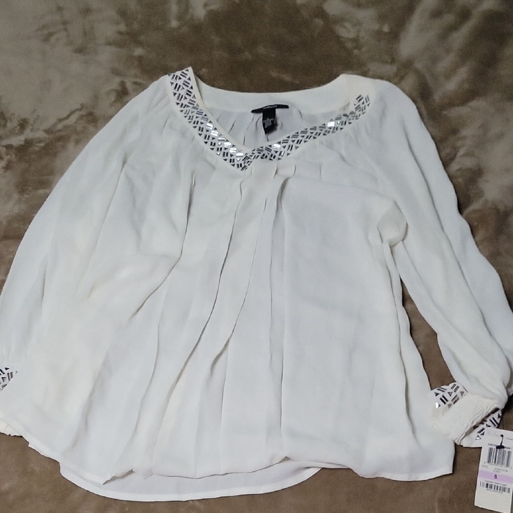 Alfani White Blouse with Silver Accents